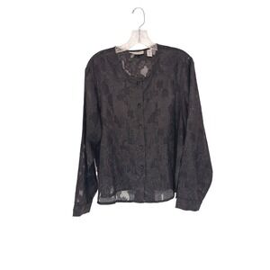 Women's Button Up Shirt‎ Black Floral Sheer Vamp Grunge Whimsigoth Large